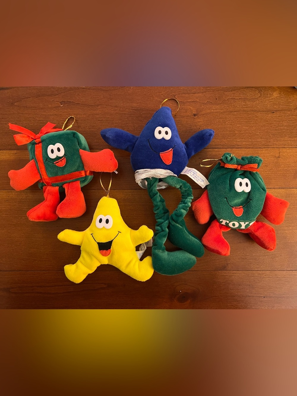 Vintage 1990s DanDee Merry Beans Eckerd Christmas Plush Ornament Set of 4